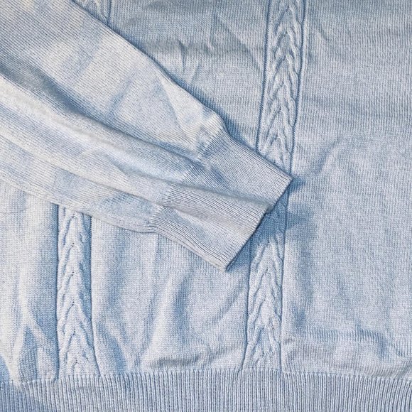 Farah Cable Knit V Neck Pullover Sweater Light Blue 2XL Mens Cotton Casual Dress - Picture 3 of 5